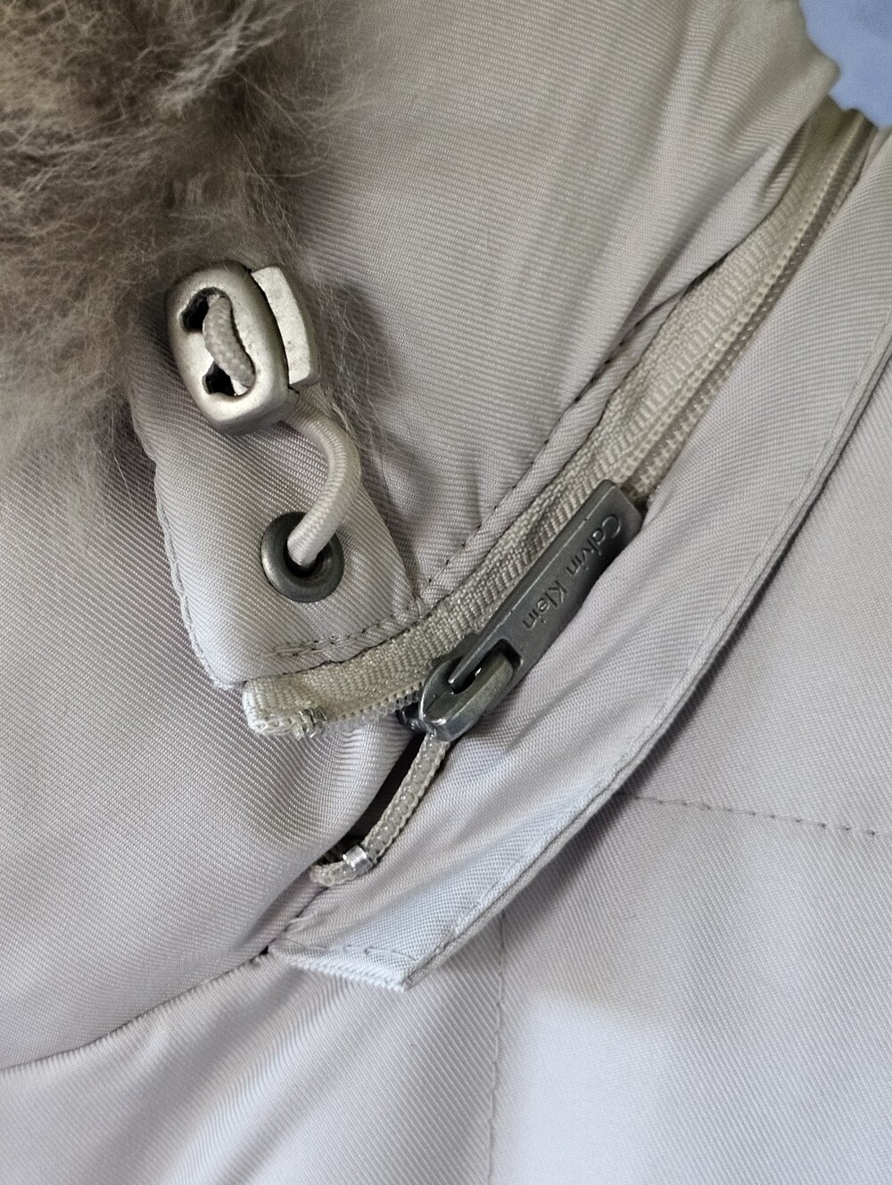 Calvin Klein Duck Down Puffer Jacket XS Ivory Genuine Raccoon Fur Trim EUC - Picture 7 of 12